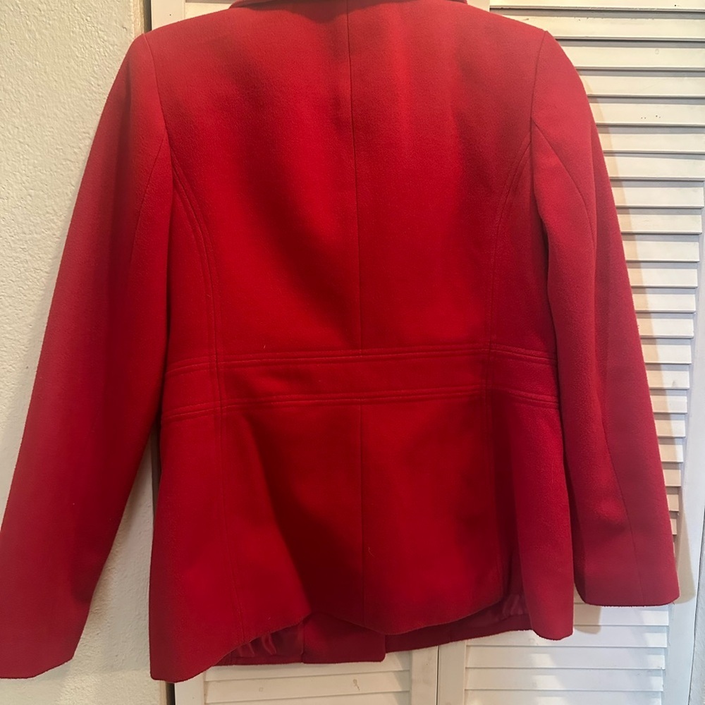 JM Collection Vibrant Red Pea Coat - Picture 3 of 5